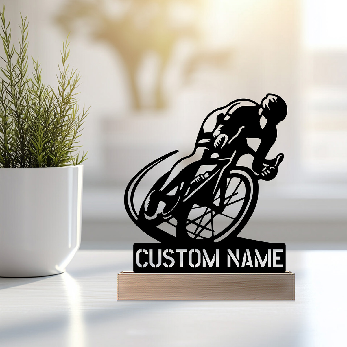 Wood Woodworking - 1pc Modern Diagonal bicycle Custom Name